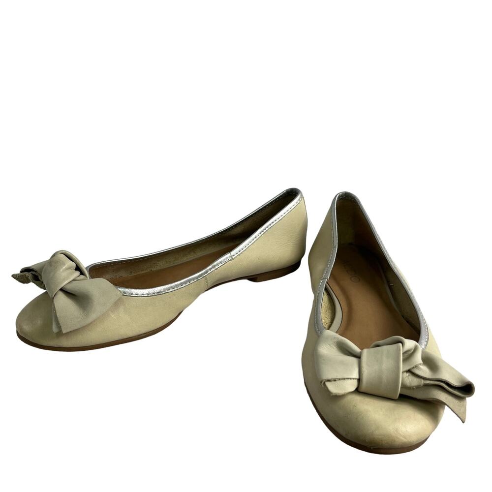 Aldo Beige Bow Cream Classic 1990s Flats Size 36 Retro Girlcore Coquette Twee